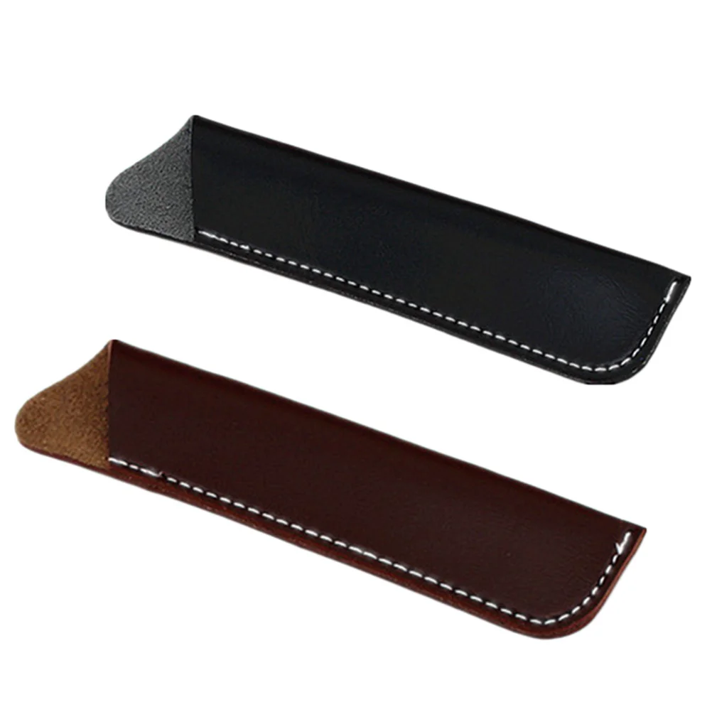 

2 pcs Pen Bag Black Brown Pu Pen Holder For Office School Hospital Pencil Pouch Organizer Stationery Gift Table