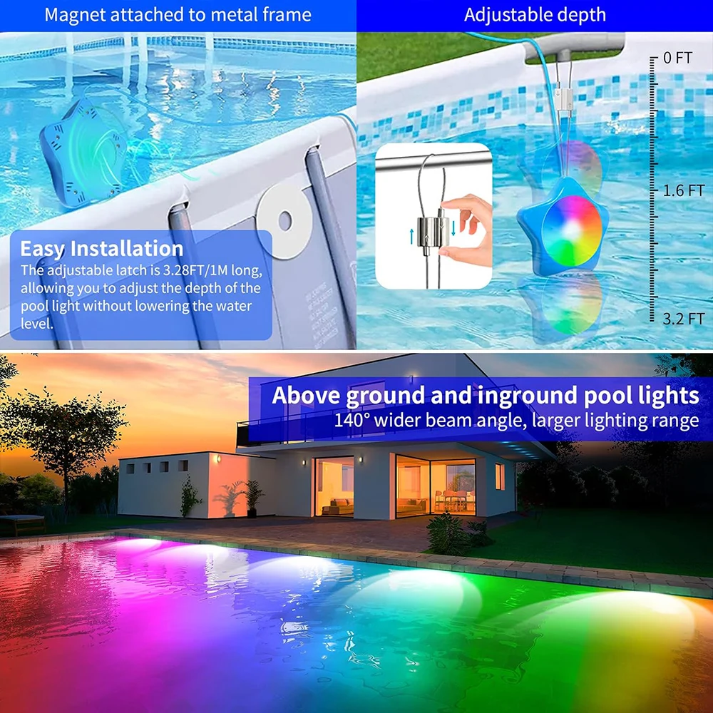 Hangings Pool Headlight Smart Remote Control Waterproof Pool Light LED Underwater Pool Lighting 20W RGB Dimmable Colour