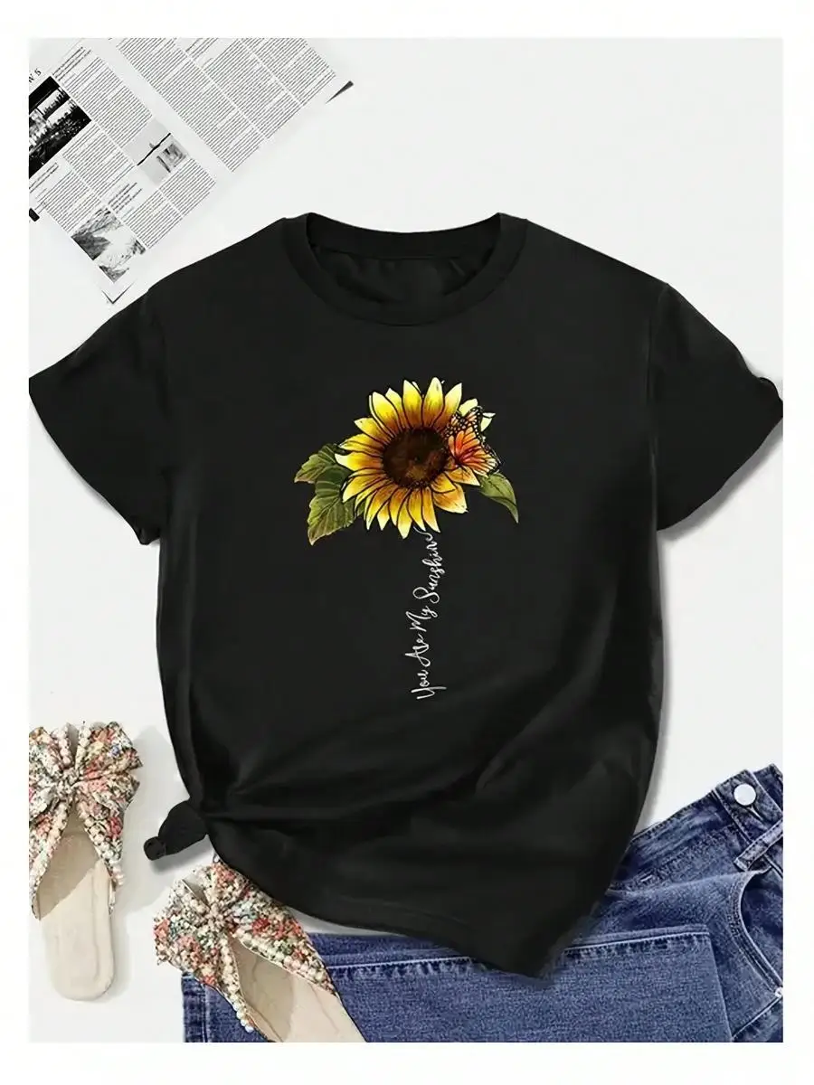 

Fashionable Letter Print Women S-Shirt - Comfortable And Relaxing, Round Neck, Suitable All Seasons, Elegant And Casual Top, Shipped Locally, Top