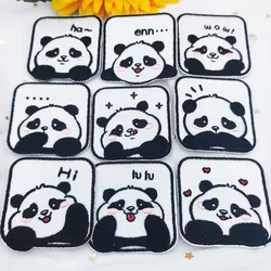 Cute Square Panda Embroidery Patch Iron-on Transfers For Clothing Scratch Patch DIY Applique Brooch Accessories Toppe Vestiti