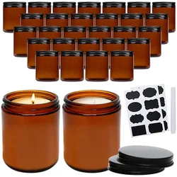 20oz Amber Candle Jars ,Round Glass Jars with Black Lids,Empty 250ml Glass Candle Making Jars Bulk Thick Small Food Storage