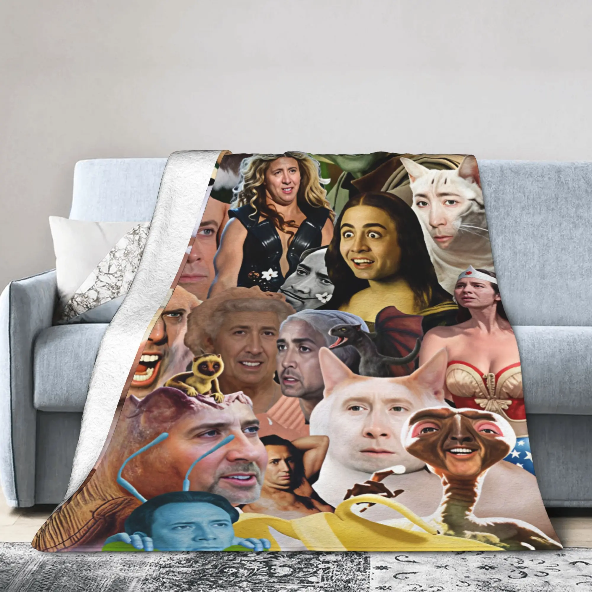 Warm Soft Blankets Picnic Nicolas Cage Picture Collage Bedding Throws  Flannel Bedspread For Outdoor Fashion Sofa Bed Cover