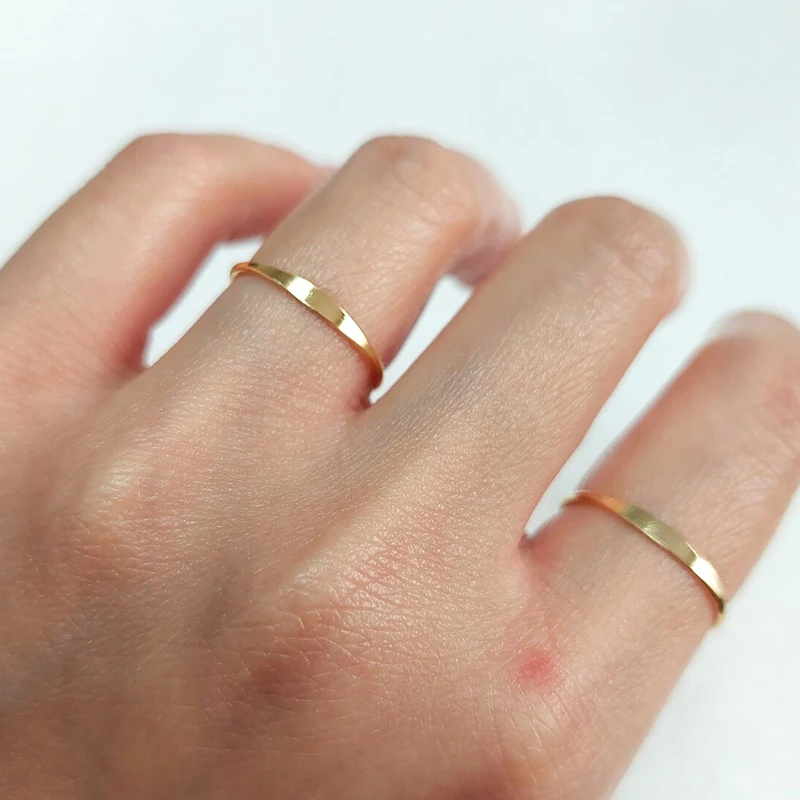 14K Gold Filled Hammered Rings 1mm/1.27mm Flat Top Stacking Ring Dark Yellow Color Size 5/6/7/8/9 Wholesale DIY Jewelry Findings