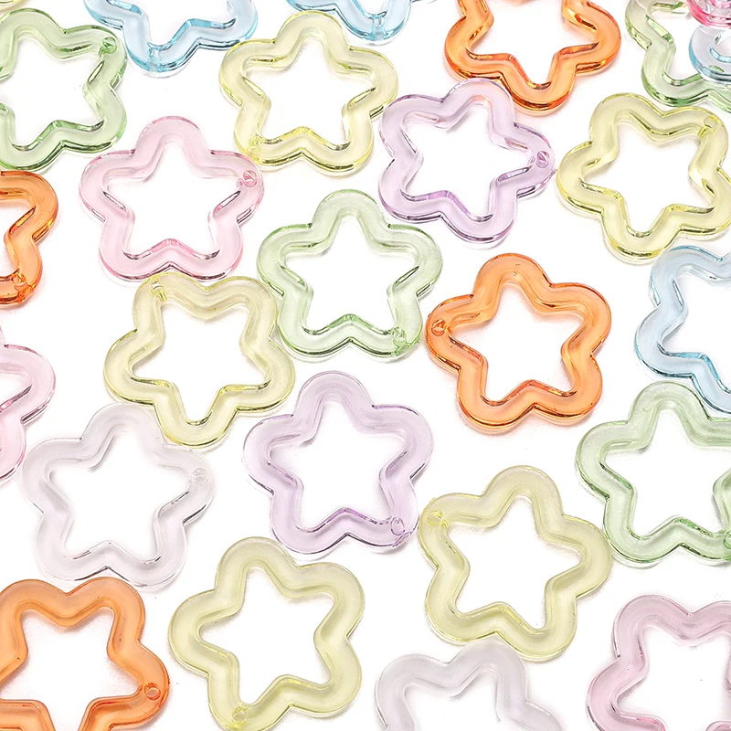 20pcs 30mm Multi Color Transparent Pentagram Beads Bracelets Spacer Acrylic Hollow Star Beads Charms for Jewelry Making Findings