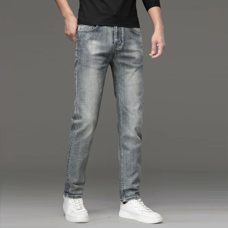 

Men New High End Vintage Slim Fit Jeans Male Warm Versatile Casual Denim Pants Daily Loose Straight Vintage Grey Trousers