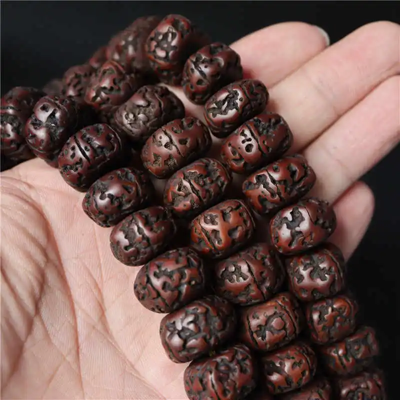 Tibetan Buddhist Mala 108 Big Oiled Rudraksha Bodhi Beads Mala 16-18mm for Man BRO575