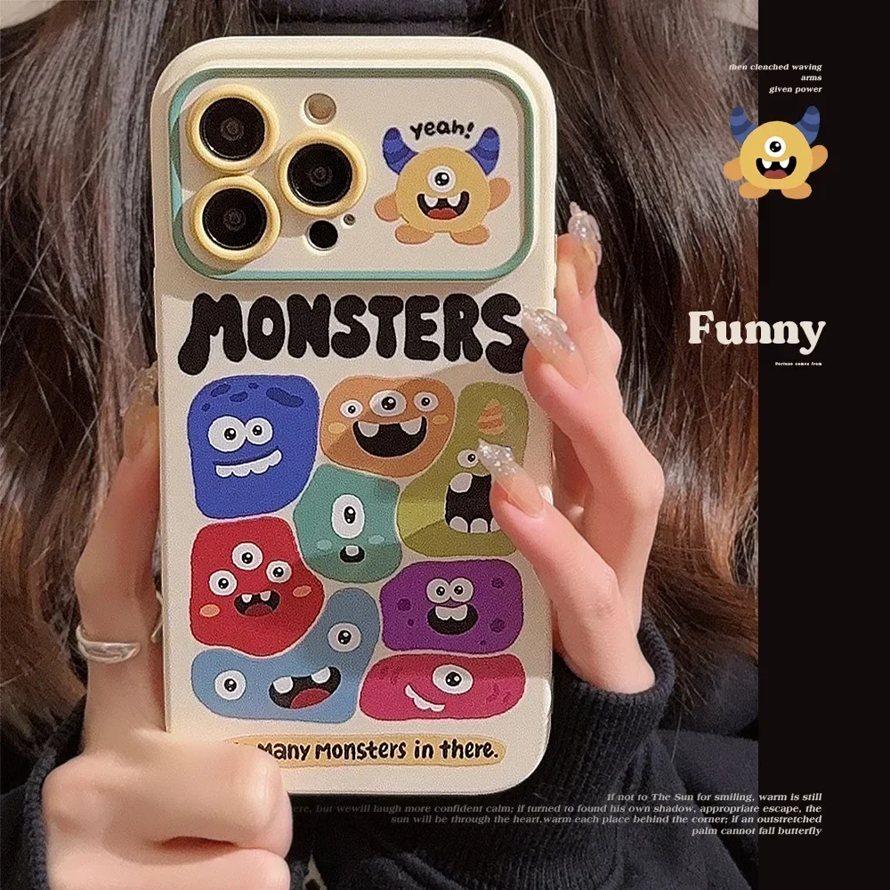 Ins Style Cartoon Alien Monster Phone Case for IPhone16 15 14 12 13 11 Pro ProMax Mini Plus X XR Shockproof Phone Cover