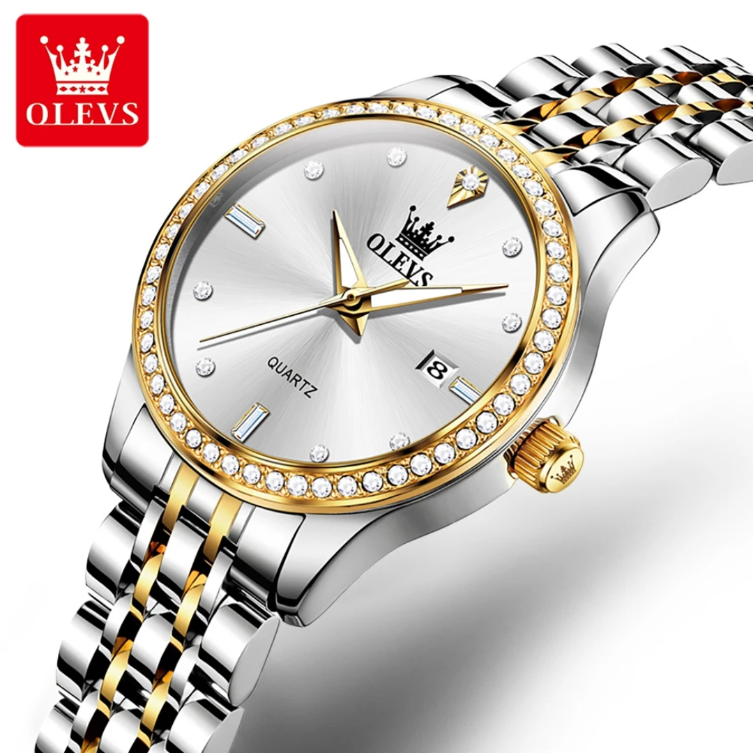 

OLEVS 3625 Quartz Fashion Watch Gift Round-dial Stainless Steel Watchband Wristwatch Week Display Calendar Luminous