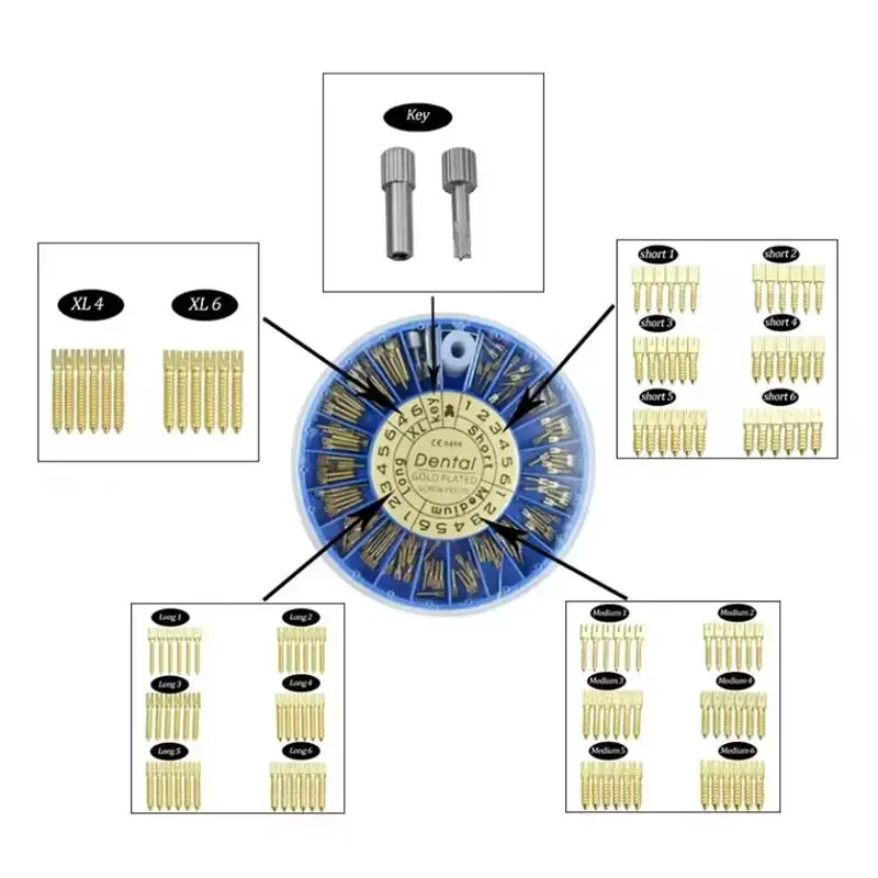 

120 Pcs/Box Dental Endodontic Conical Screw Post Endo Root Canal Pins Pure Titanium Gold Plated Stainless Steel Material