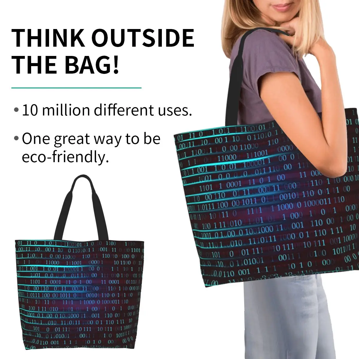 Binary Computer Code. Shopping Tote Bag Canvas Large Capacity Shoulder Bags Shopper Grocery Handbag for Women
