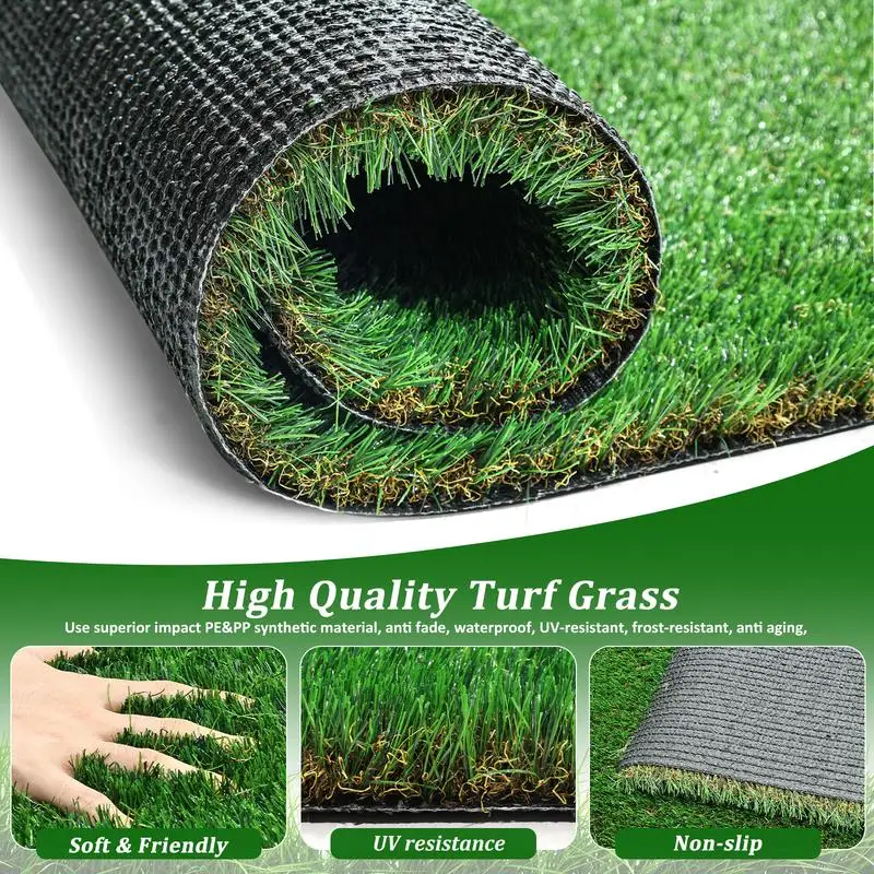 Alfombra de césped artificial para exteriores de 6 pies x 9 pies, rollo de césped realista grueso para patio, balcón, jardín, césped, estera de drenaje agradable para mascotas,