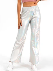 Gradual Silver Fancy Pants Women's New High-waists Design Bright Straight Pants Fashion Everything Elastic Loose Mopping Pants