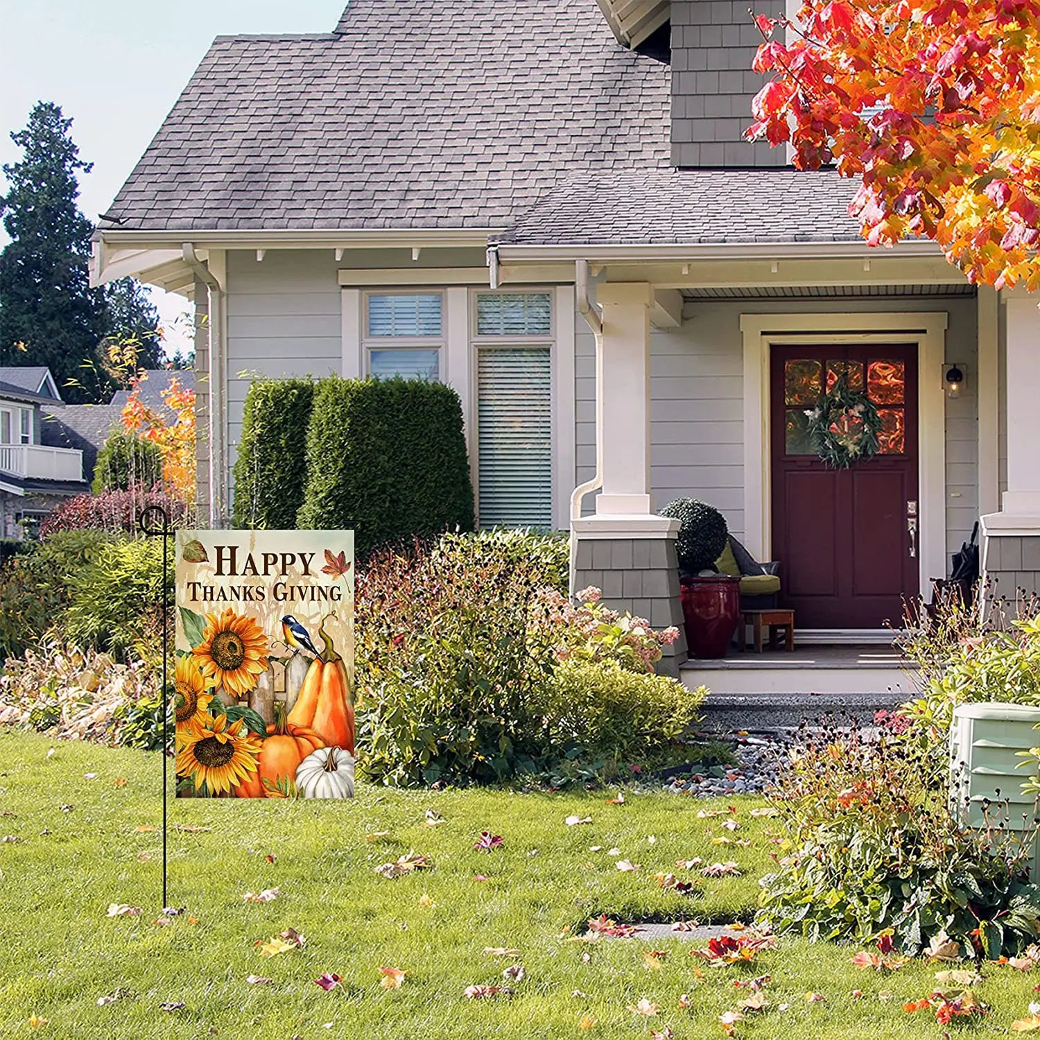 

Happy Fall Thanksgiving Flag Sunflower Pumpkin Outdoor Garden Flag Banner for Outside House Yard Home Decorative