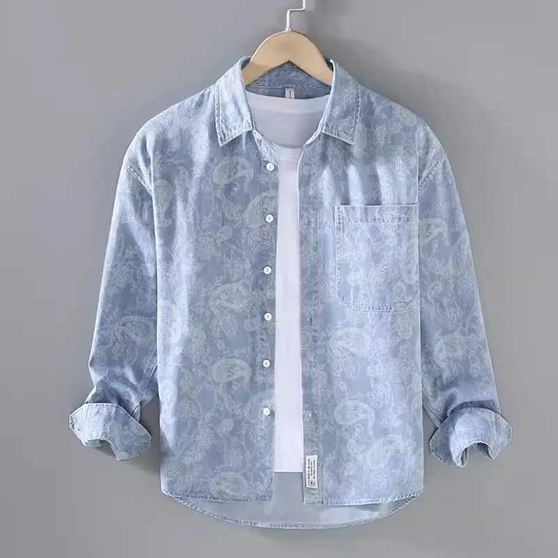 

Retro Full-print Shirt Trendy Men Wash Loose Casual Spring and Autumn Thin Fashionable Versatile Shirt Jacket