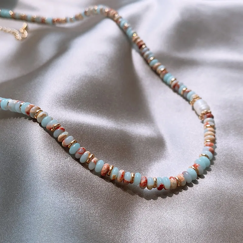 Reine handgemachte gewebte Natursteinperlenkette Perlenanhänger Halskette Luxuriöse Accessoires für Damenhals Modeschmuck – Detail 9