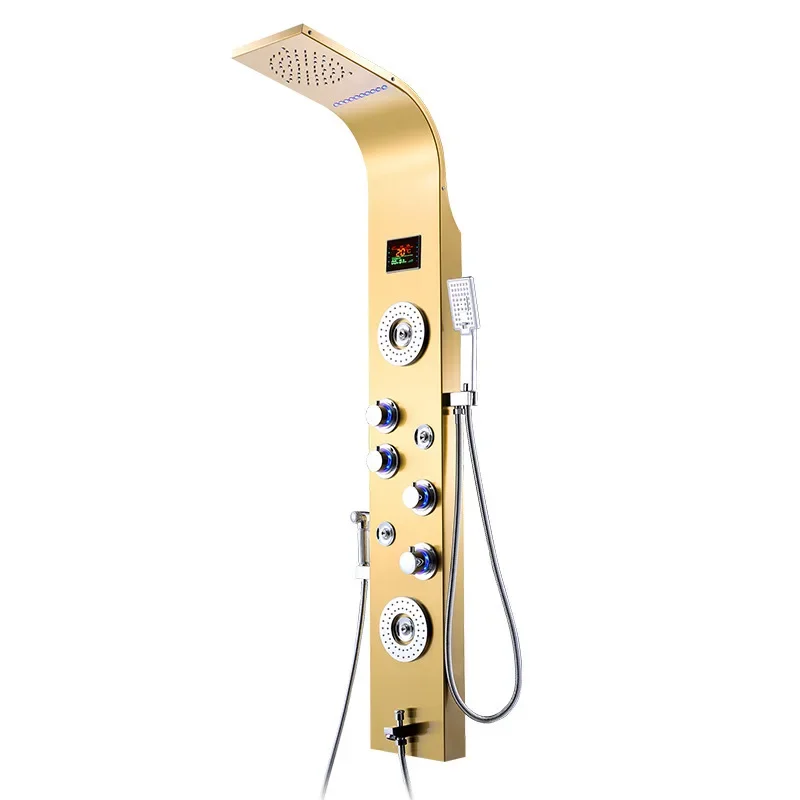 #Digital Thermostatic Shower Set, Copper Faucet, Black Rainfall Shower Head, Bathroom Sprayer, Full Kit, Temperature Display