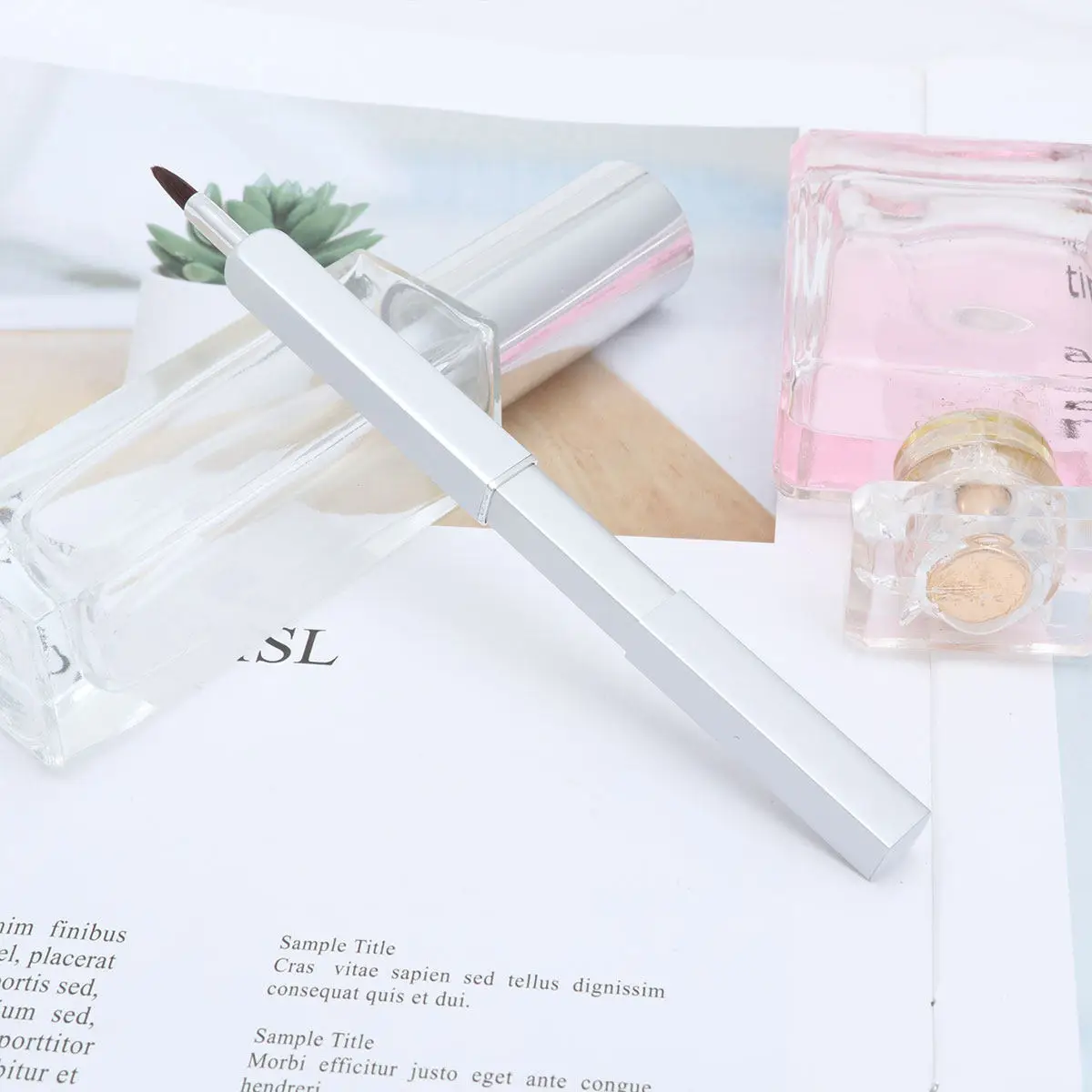 Kit d'outils de maquillage compact et portable avec pinceau applicateur à lèvres rétractable à poils en nylon blancs