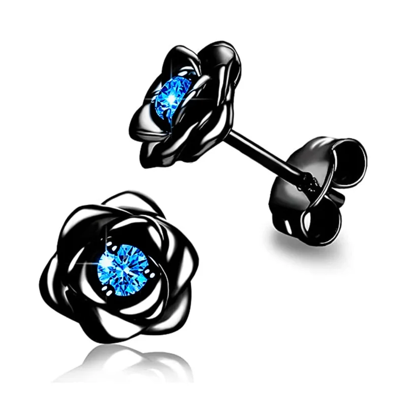 Women's Exquisite Rose Stud Earrings with Cubic Zirconia