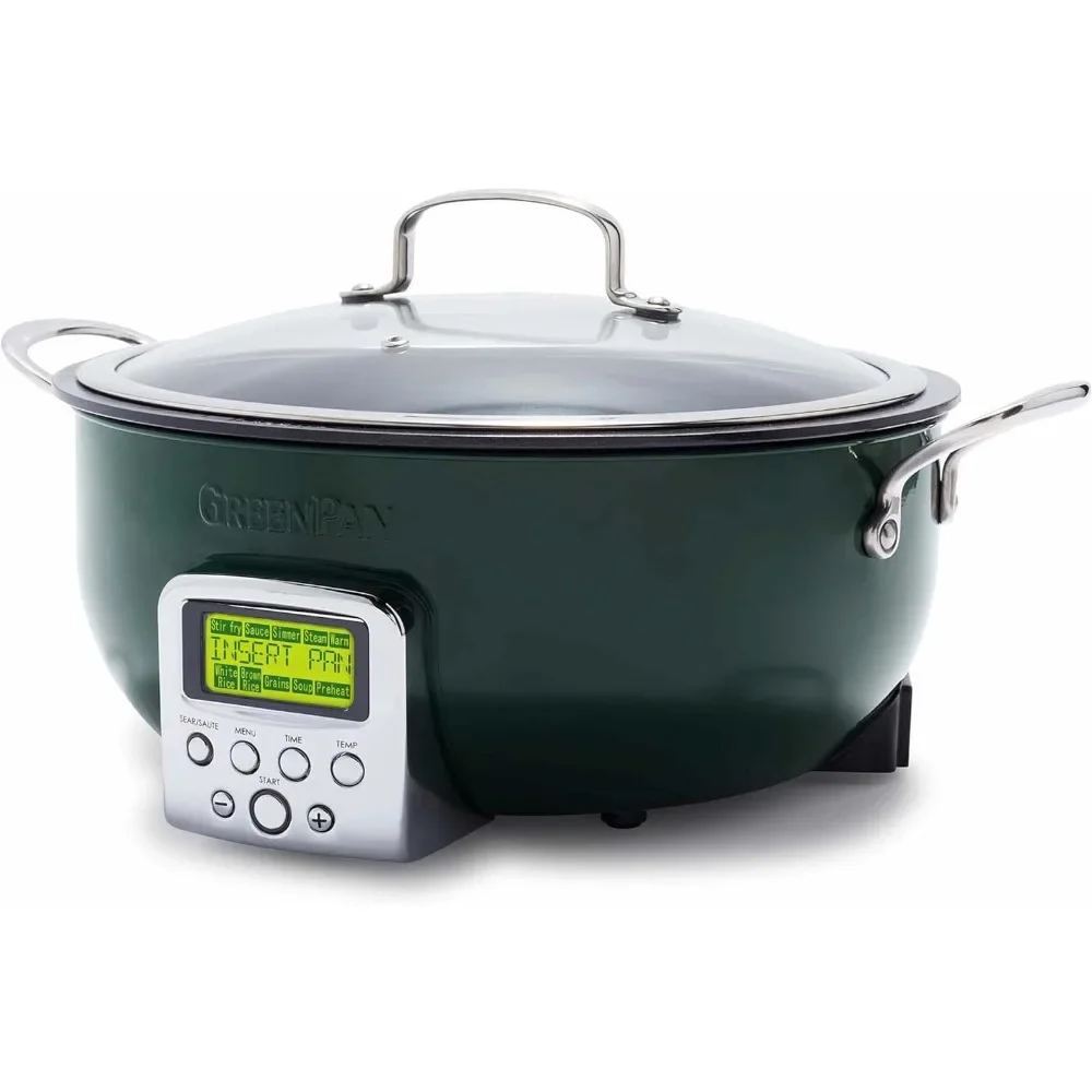 

GreenPan Elite Essential Smart Electric 6QT Skillet Pot,Sear Saute Stir-Fry and Cook Rice, Healthy Ceramic Nonstick ,Dishwasher