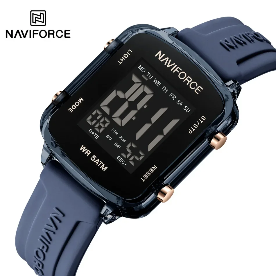 

NAVIFORCE NF7120 Girl's Sports Waterproof LCD Display Silicone Strap Lady's Simple Square Calendar Electronic Watches