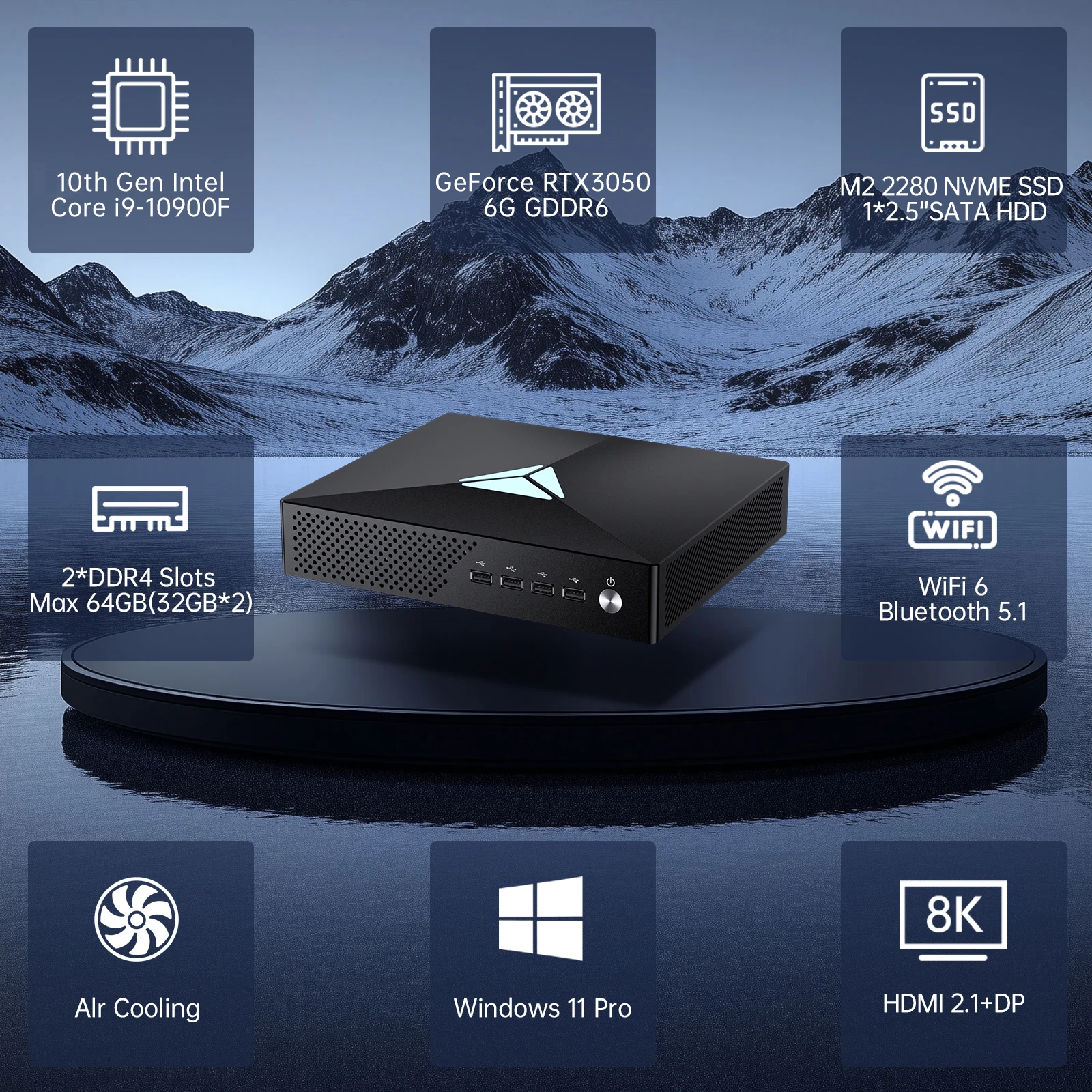 Msecore MV200 كمبيوتر صغير Intel Core i9-10900F RTX3050 6G Windows 11 Mini PC DDR4 PCIe M.2 SSD BT5.0 سطح المكتب ألعاب الكمبيوتر الصغير