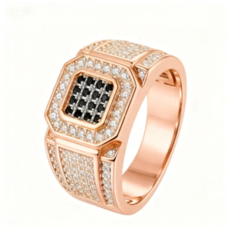 خاتم مطلي بالذهب عيار 18 قيراط من الفضة الإسترليني S925، خاتم مثمن كامل مويسانيتي مرصع على طراز الهيب هوب للرجال والنساء جوهرة الحفلات الفاخرة #5