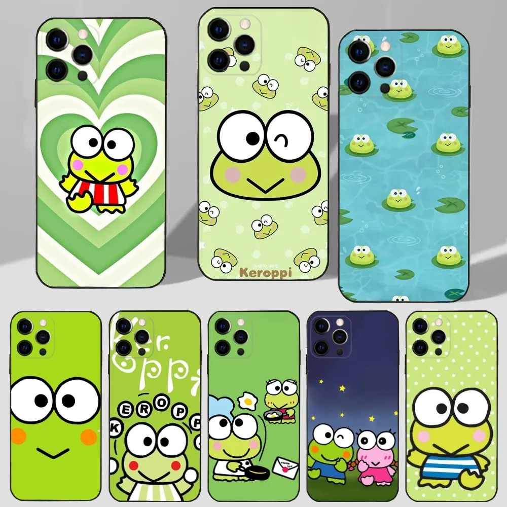

Cartoon K-Keros K-Keroppis Phone Case For iPhone 16,15,14,13,12,11 Plus,Pro Max,XS,X,XR,SE,Mini,8,7 Soft Silicone Black Cover