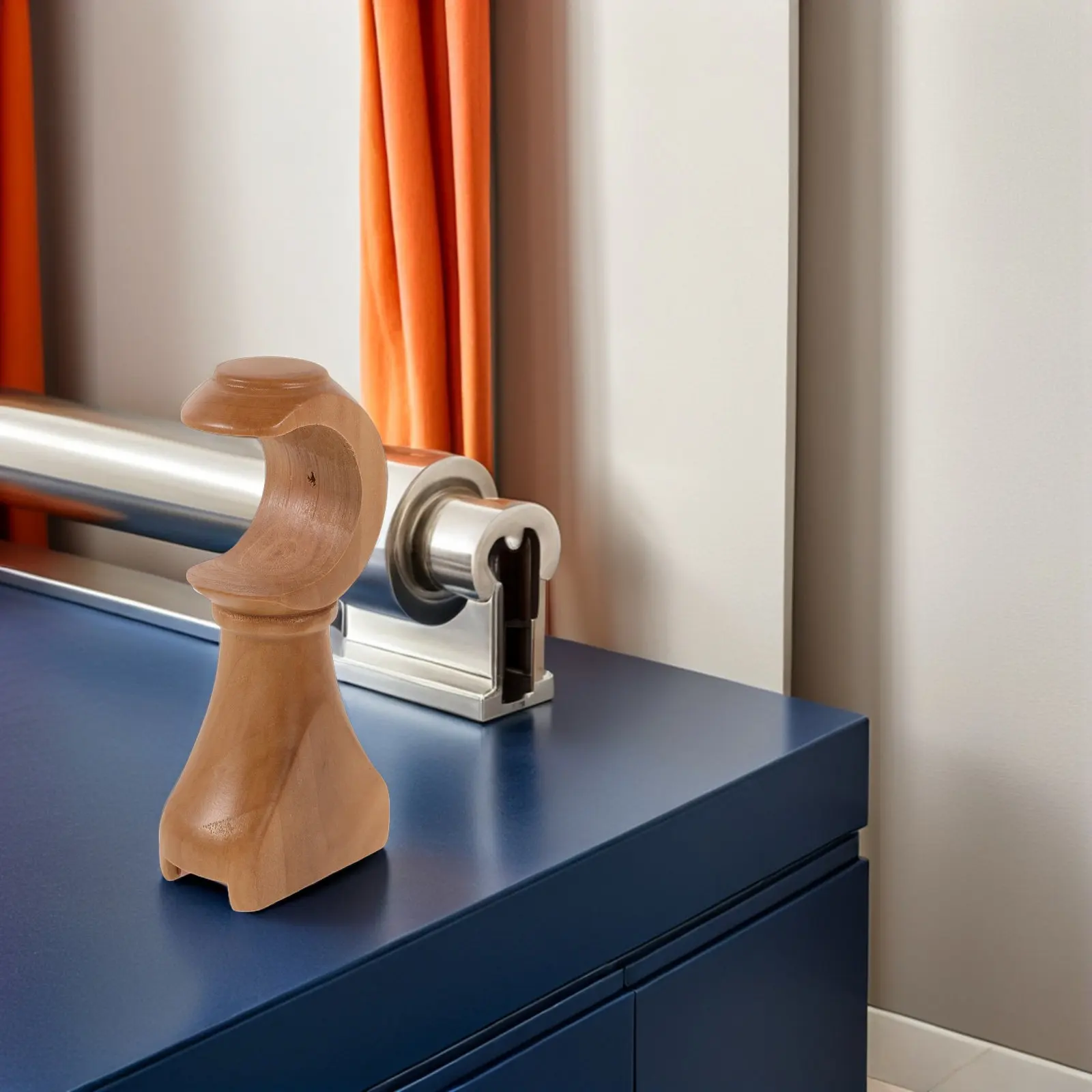 4Pcs Wooden Curtain Rod Holder Brackets Stable Support Light Brown for Living Room Bedroom Window Drapery Wall Mount Hardware