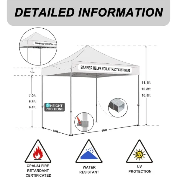 Eurmax USA Standard 10x10ft Patio Pop Up Canopy Tent for Outdoor Events Commercial Instant Canopies with Heavy Duty Roller Bag