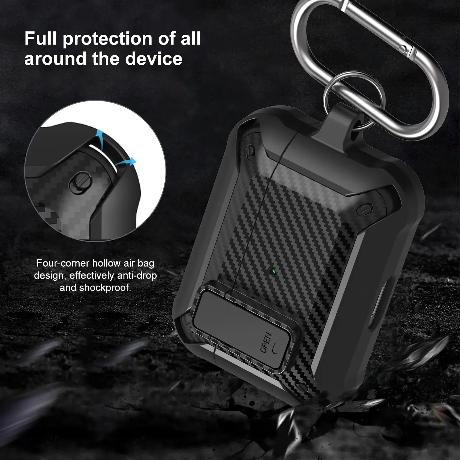 Armure en fibre de carbone pour Airpods 3 Pro 2, étui avec Clip de verrouillage, coque rigide militaire, protection masculine avec porte-clés