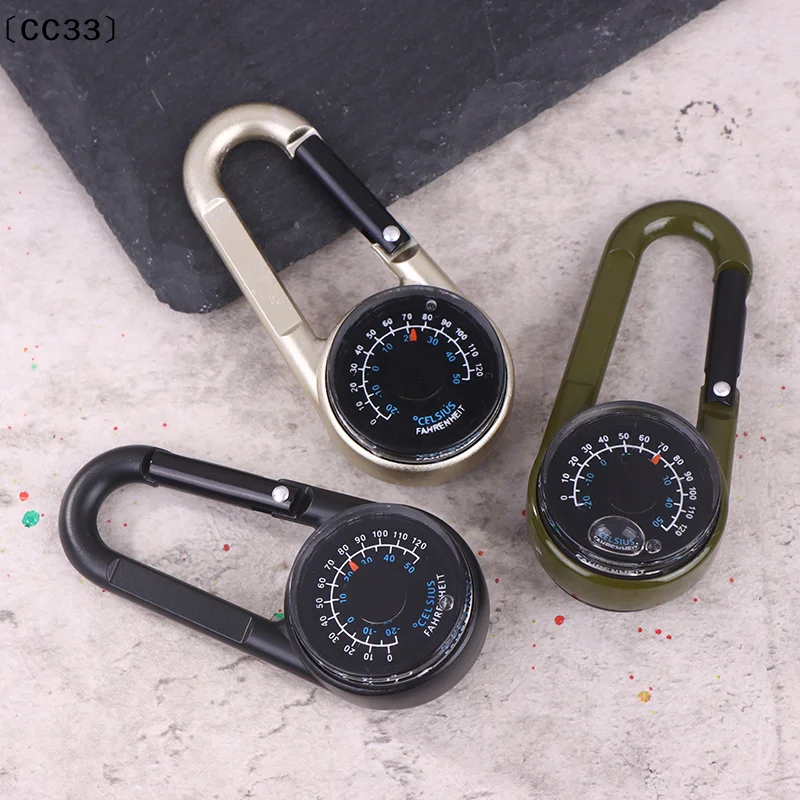 Picture 5: 3 In 1 Double Sided Mini Compass Carabiner Keychain With Compass Thermometer Outdoor Hiking Survival Zinc Alloy Key Ring〔CC33〕