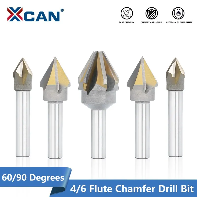 XCAN Chamfer Milling Cutter with Brazing Carbide Blade 16-40mm,60/90 Degrees Chamfering Cutter,CNC Metal Milling Tools