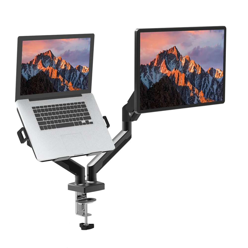 Dual Monitor Stand with C Clamp Grommet Mounting Base Holds Up To 19.8lbs Expandable Display Bracket for Home Office