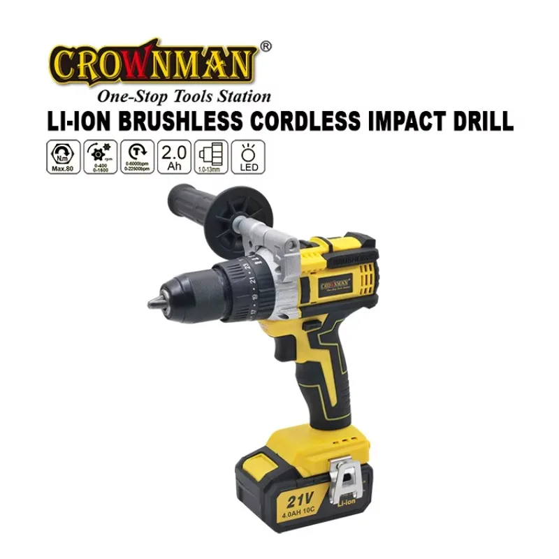 Power Brushless Motor 80N.m 13mm Chuck 21V Cordless Impact Drill view 2