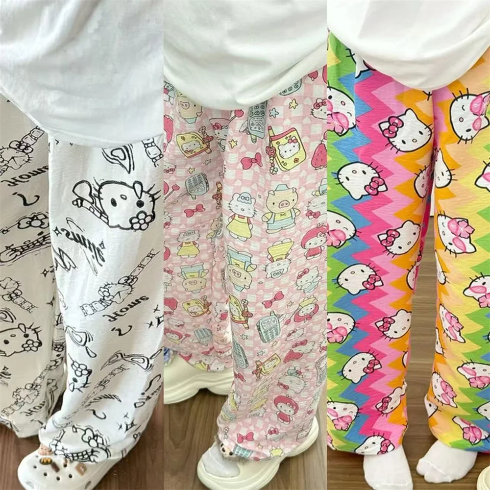 

Y2K Hello Kitty Dopamine пижамные штаны стильные милые брюки с петлями с принтом Kawaii аниме женские повседневные модные прогулочные брюки подарки