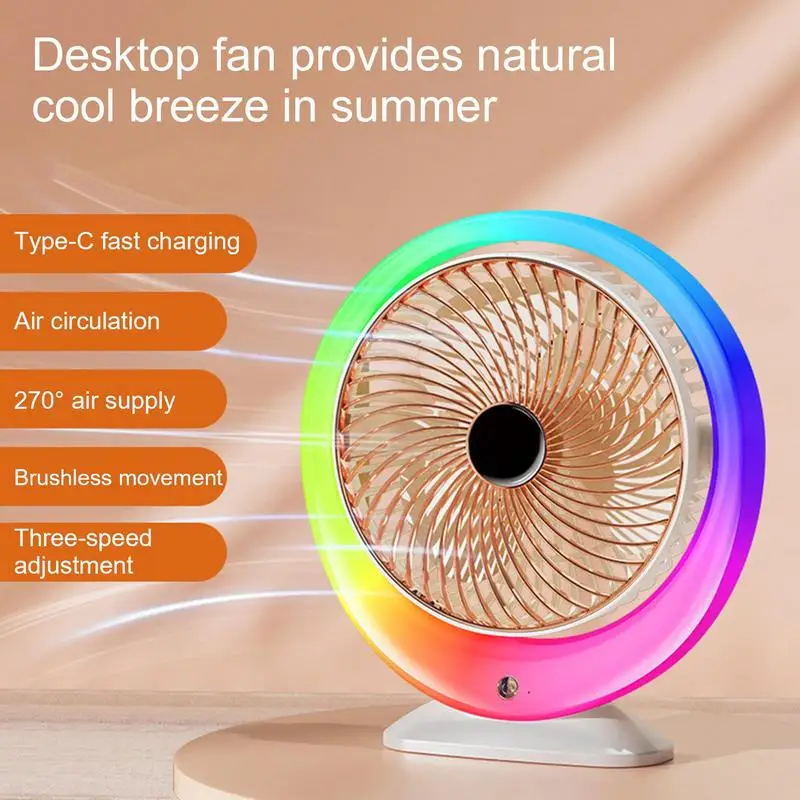 Portable Desk Fan Mini USB Desk Fan 180 Rotation Table Electric Fan 3 Speeds Mini USB Fan With Light For Table Bedroom Bedside