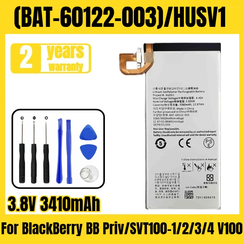 Suitable for BlackBerry BB Priv/SVT100-1/2/3/4 V100 battery (BAT-60122-003)/HUSV1 mobile phone battery,free tool 3.8V 3410mAh