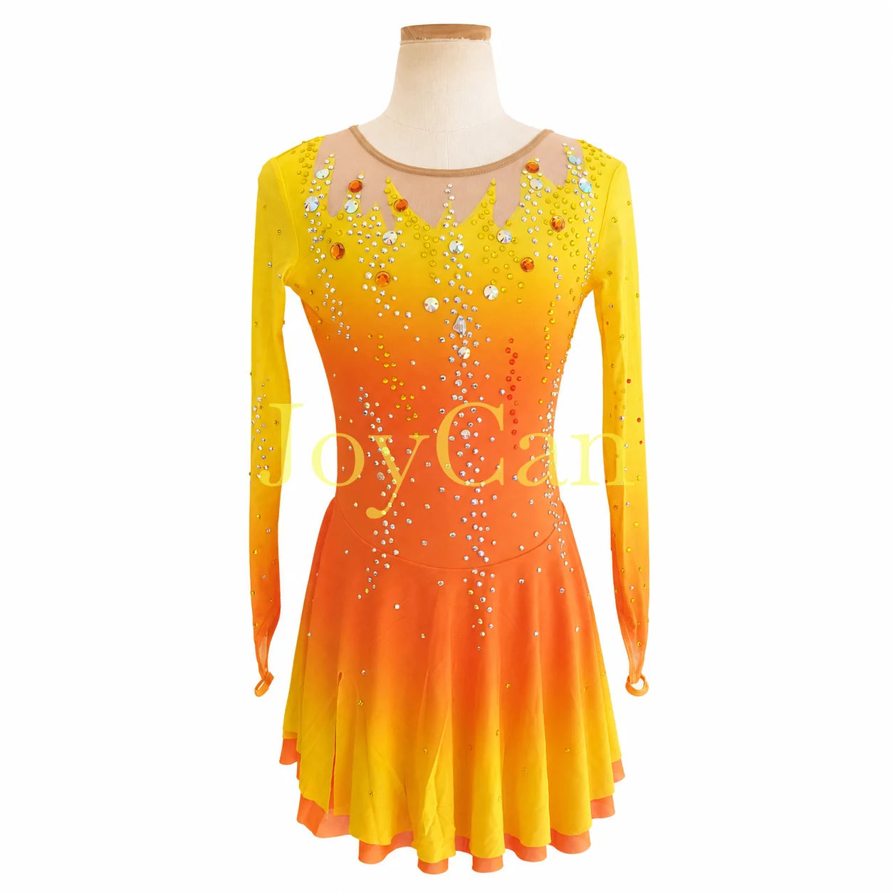 JoyCan Ice Figure  Skating  Dress Girls Red Spandex Stretchy Mesh Competition Dance Wear Customized BD1890