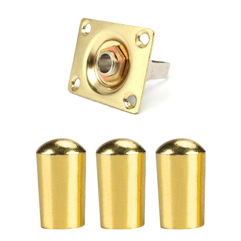 4 Pcs Electric Guitar Parts: 3 Pcs Guitar Switch Tip, 3 Way Toggle Switch Knob Tip Cap Copper & 1Pcs Square Style Jack Plate Gui