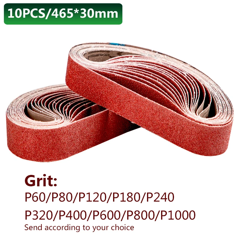 10PCS/Set Sanding Belts 60-1000 Grits Wood Soft Metal Polishing Sandpaper Abrasive Bands For Belt Sander Abrasive Tool 465*30mm