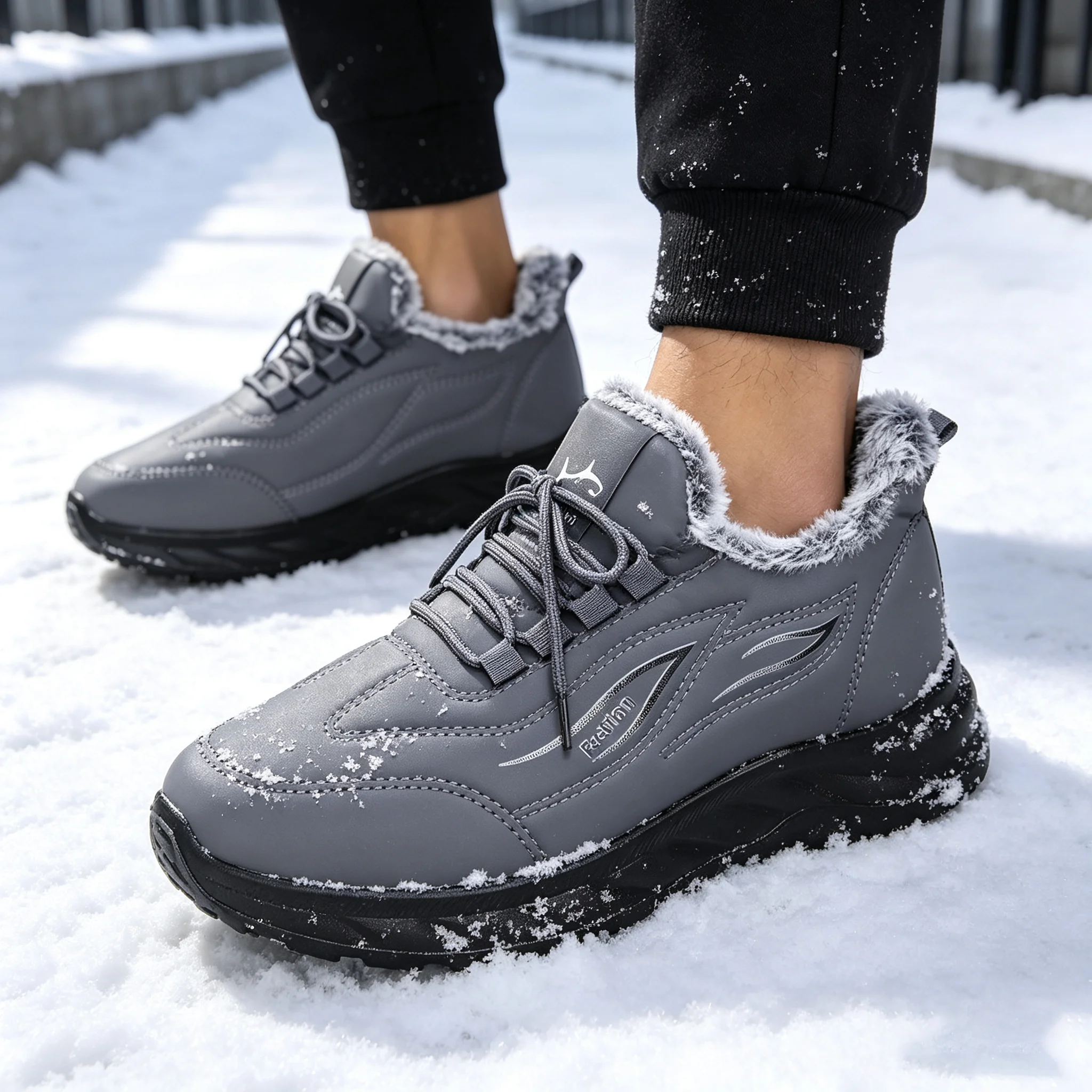 Winter Men's Thickened Plush Snow Boots for Warmth and Protection Against the Cold, with Low-Cut Design and Fleece Lining, Non-Slip and Wear-Resistant Soles, Suitable for Outdoor Park Walks, Hiking, and Daily City Commuting