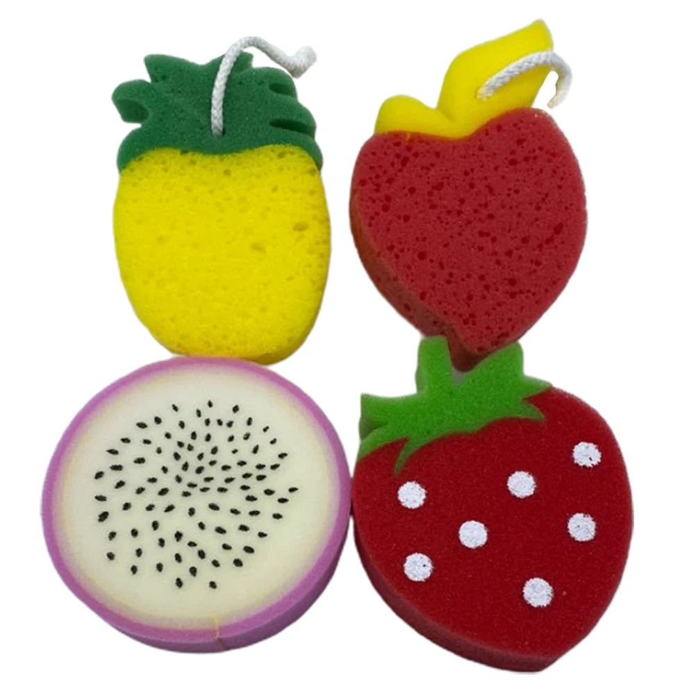

4pcs Ball Wipe Kids Shower Baby Sponges Body Strawberry Scrubber Exfoliate Shaped Soft Sponge Fruit Design Cartoon