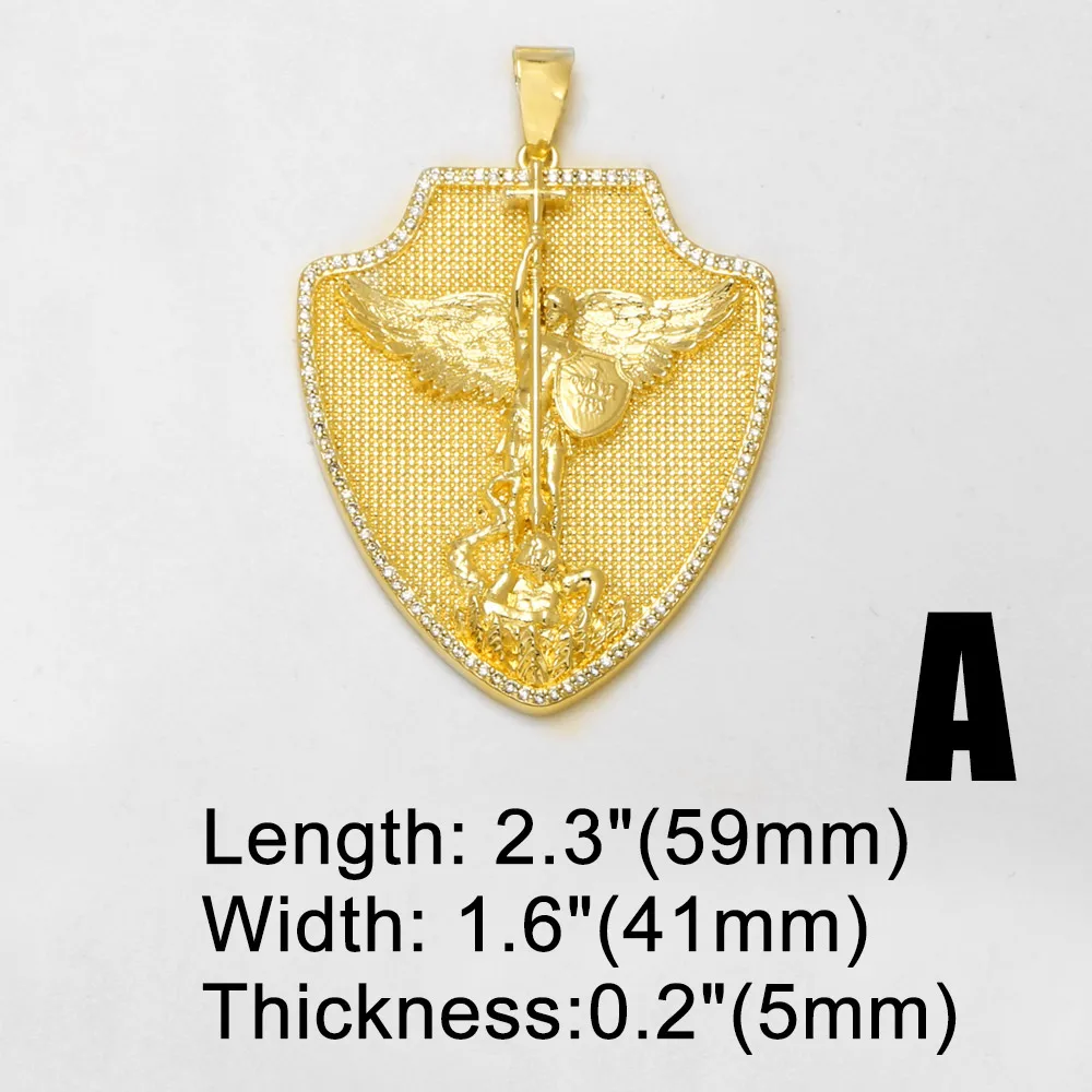 OCESRIO St Michael Medals for Necklace Gold Plated Copper Saint Christopher Shield Pendant Jewelry Making Supplies pdtb919 view 5