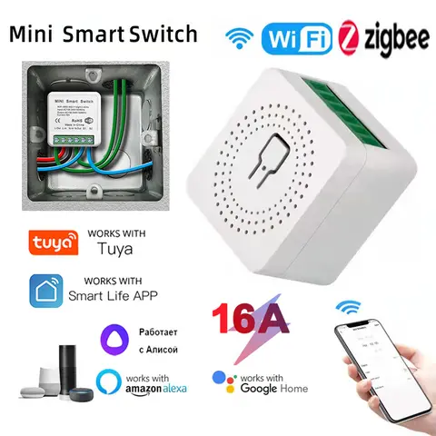 Tuya ZigBee WiFi Smart Switch 2-Way Control Breaker Relay 220V/110V 16A with Smart Life App Voice Control Compatible with Alexa