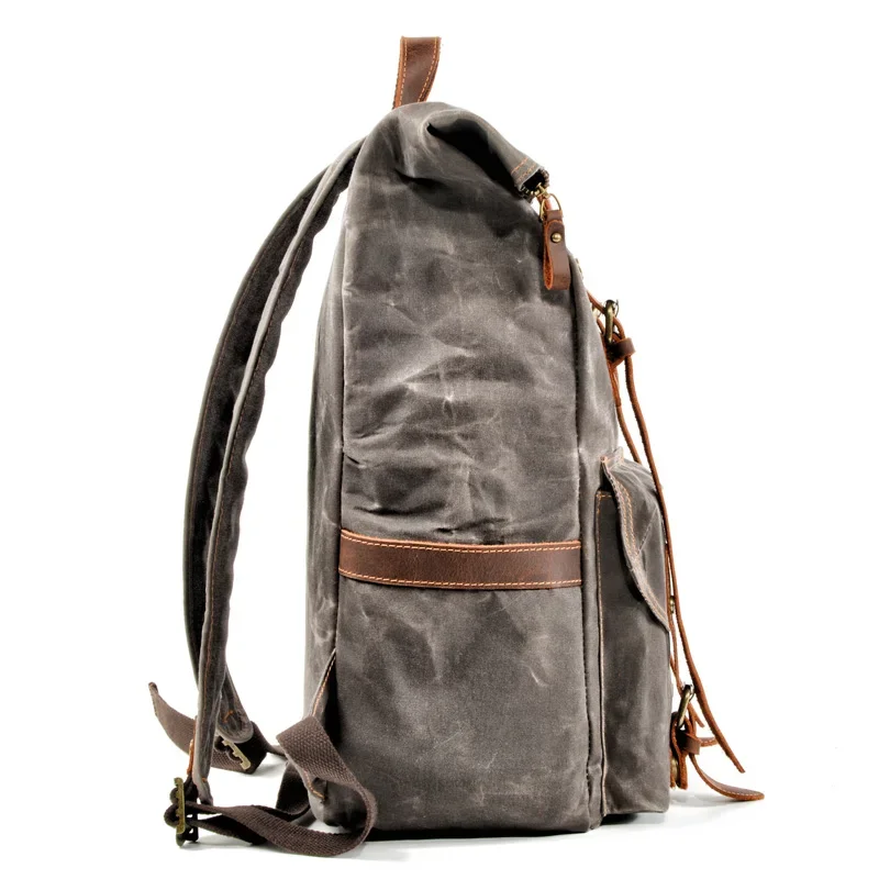 MUCHUAN Europe Canvas Leather Backpacks Mens 15\