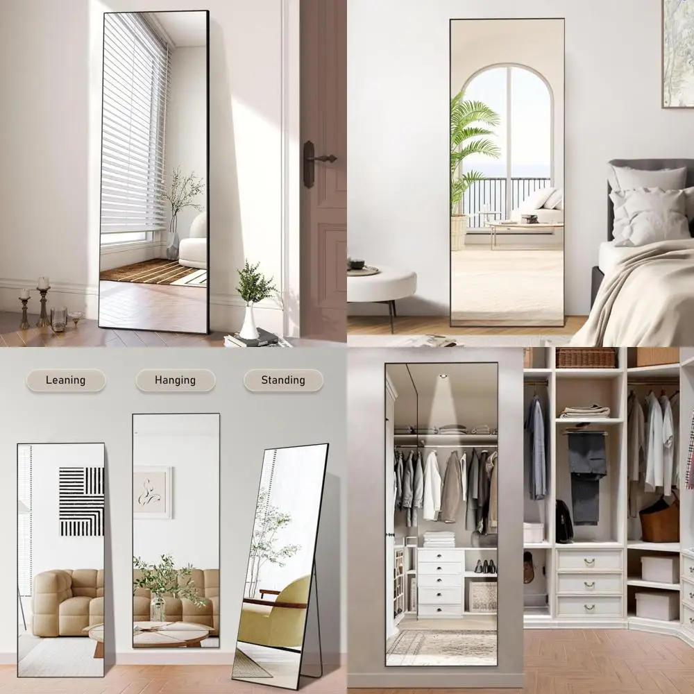 

Full Length Bedroom Mirror 64x21, Freestanding Full Body Mirror, Wall-Mounted or Leaning, Aluminum Alloy Frame, Thin Profile Des