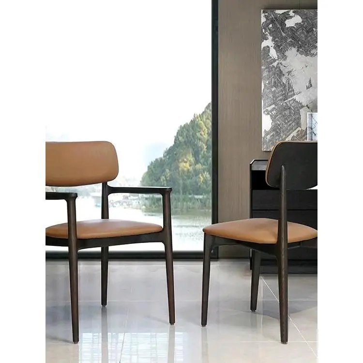 

Italian minimalist solid wood back dining chair modern simple small apartment home armrest book chair