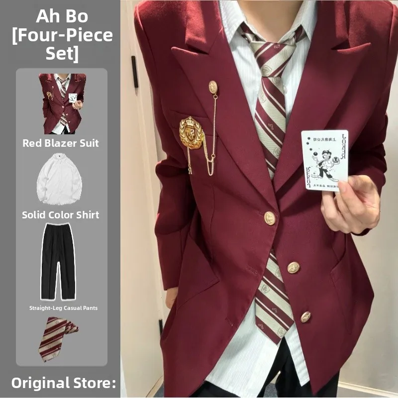 

Red orm Sle Men's Suit Jaet Student Class orm Set Spring Autumn Stand Fit Tee Button Polyester Fiber