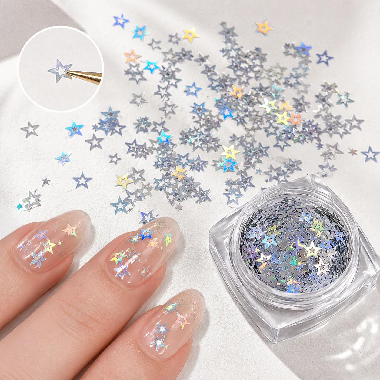 Holographic Star Nail Glitter Sequins Hollow Star Flakes Nail Art Decoration Shiny Charms Paillettes DIY Manicure Accessories