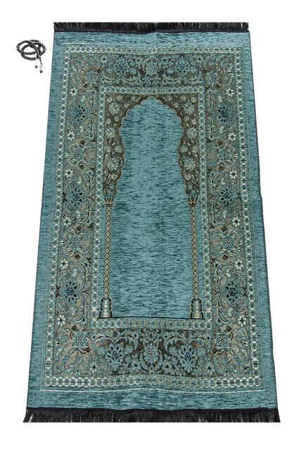 

Mihrab Thick Chenille Prayer Rug Blue Sheet of Muslim Islamic Prayer Mat Holy Quraan Islamic Mats